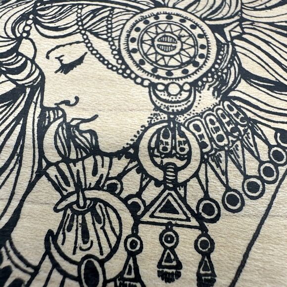 Goddess Celestial Woman Stamp Oasis Triangle Wood Mounted Rubber Stamp Rare - Picture 3 of 8